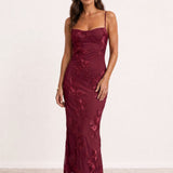 Embroidered long dress with straps