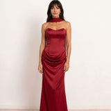 Satin Draped Dress with Heart Neckline