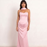 Satin Draped Dress with Heart Neckline