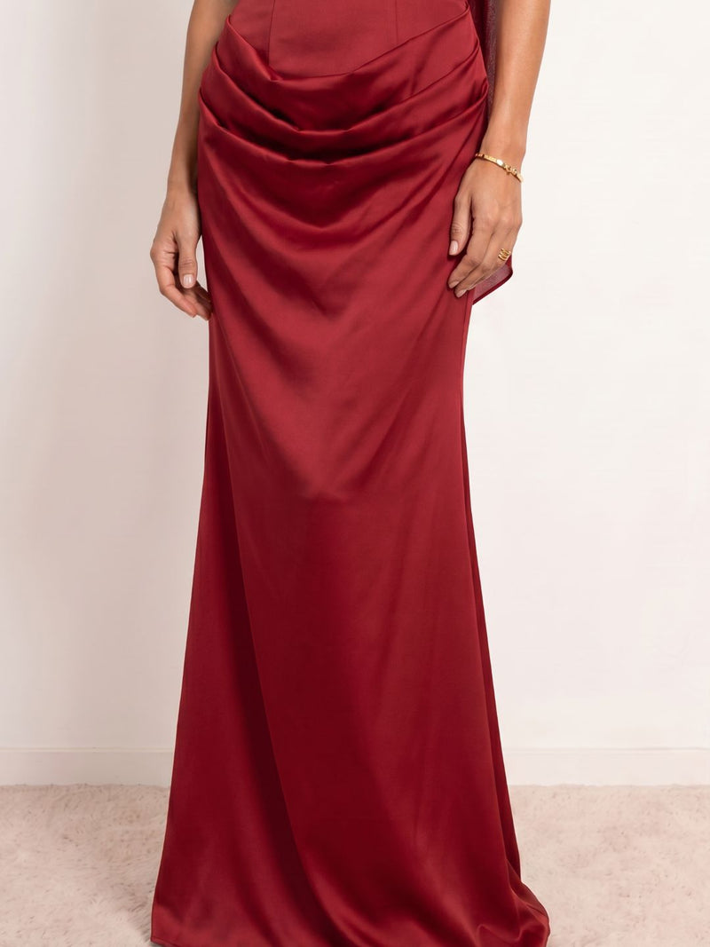 Satin Draped Dress with Heart Neckline