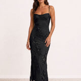 Embroidered long dress with straps