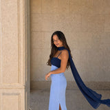 Bicolor Draped Long Dress