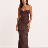 Embroidered long dress with straps