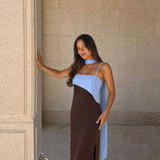 Bicolor Draped Long Dress