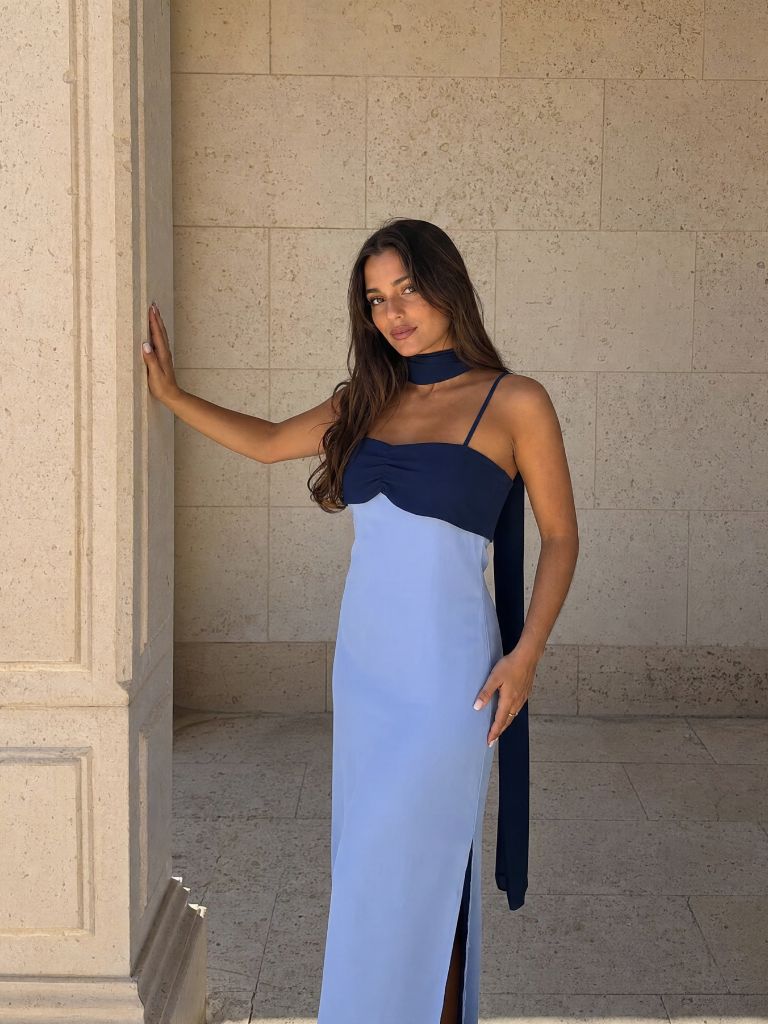 Bicolor Draped Long Dress