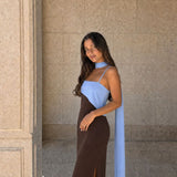 Bicolor Draped Long Dress