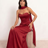 Satin Draped Dress with Heart Neckline