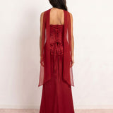 Satin Draped Dress with Heart Neckline