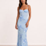 Embroidered long dress with straps