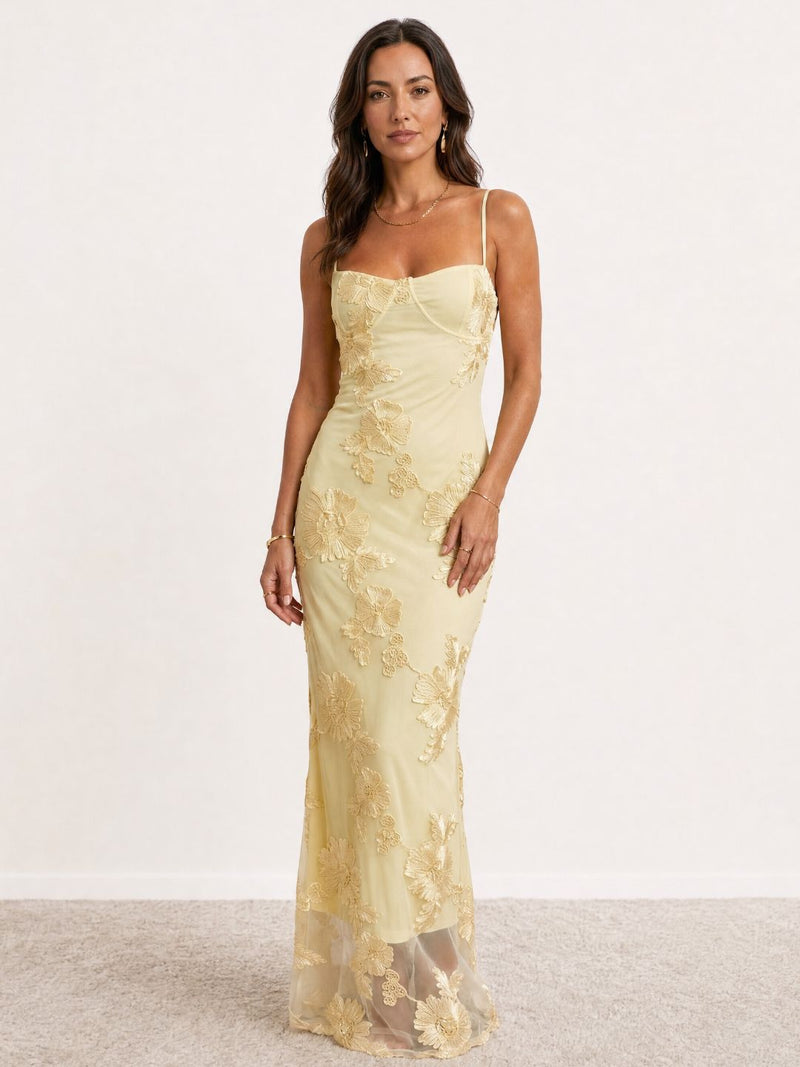 Embroidered long dress with straps