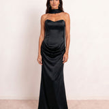 Satin Draped Dress with Heart Neckline
