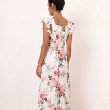 Pleated Floral Midi Dress with Ruffles