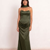 Satin Draped Dress with Heart Neckline