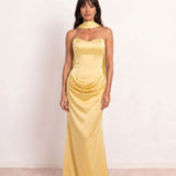 Satin Draped Dress with Heart Neckline