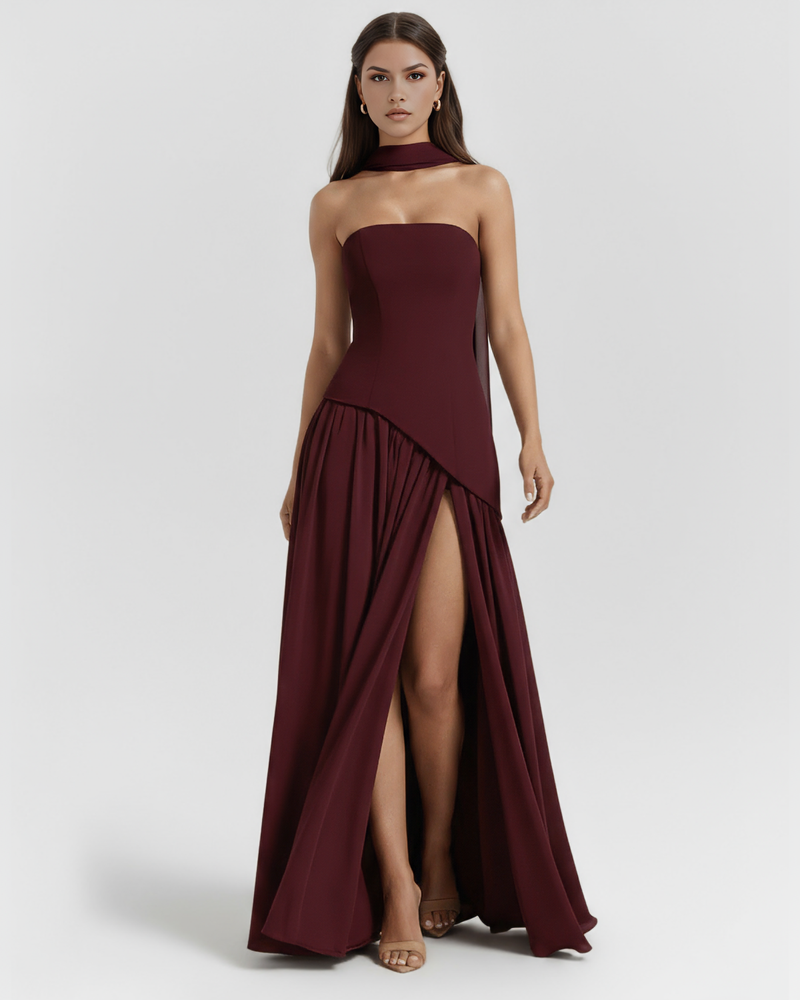 Strapless Long Dress with Slit