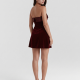 Short strapless dress with velvet finish