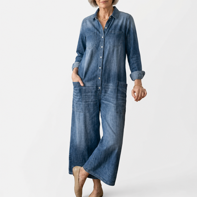 Buhle | Anaïs | Salopette in denim vintage con bottoni