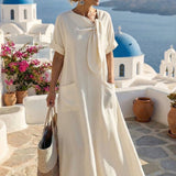 Fluid midi dress with neck tie