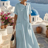 Fluid midi dress with neck tie