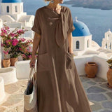 Fluid midi dress with neck tie