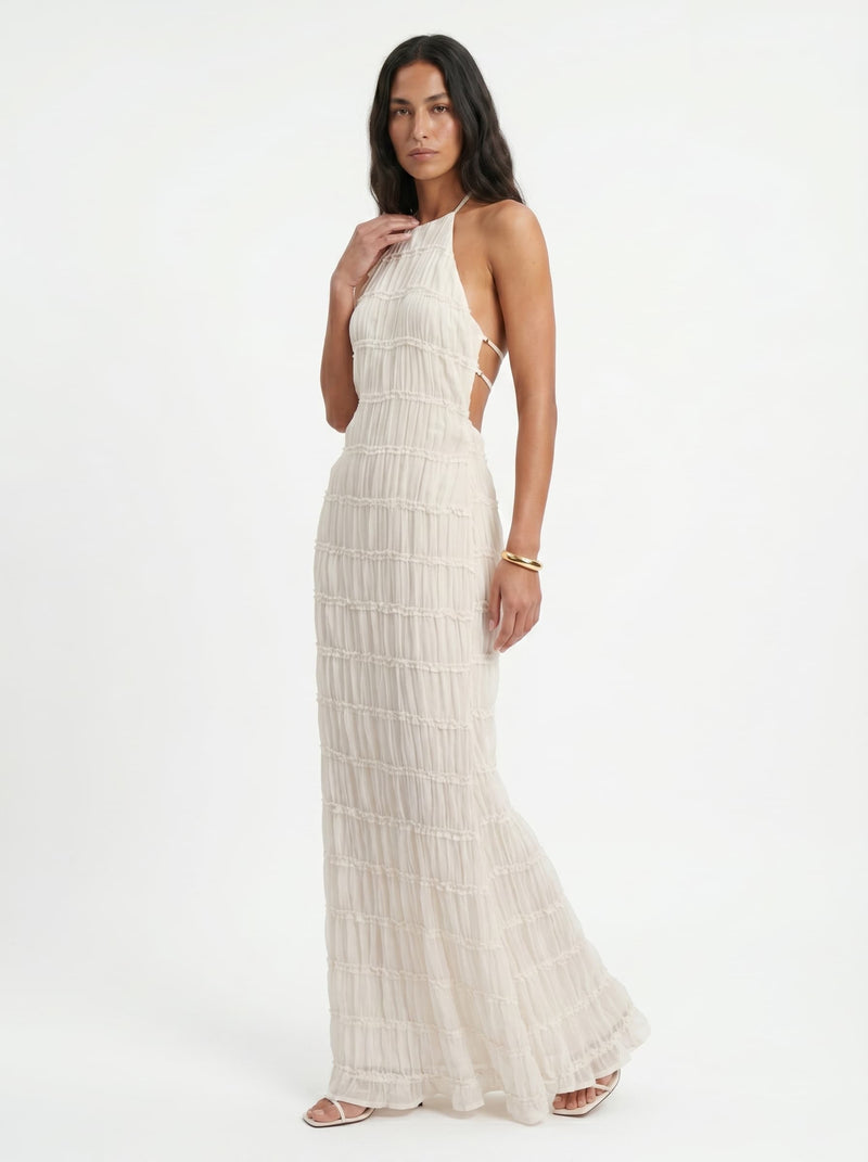 Long Halter Dress with Pleated Texture