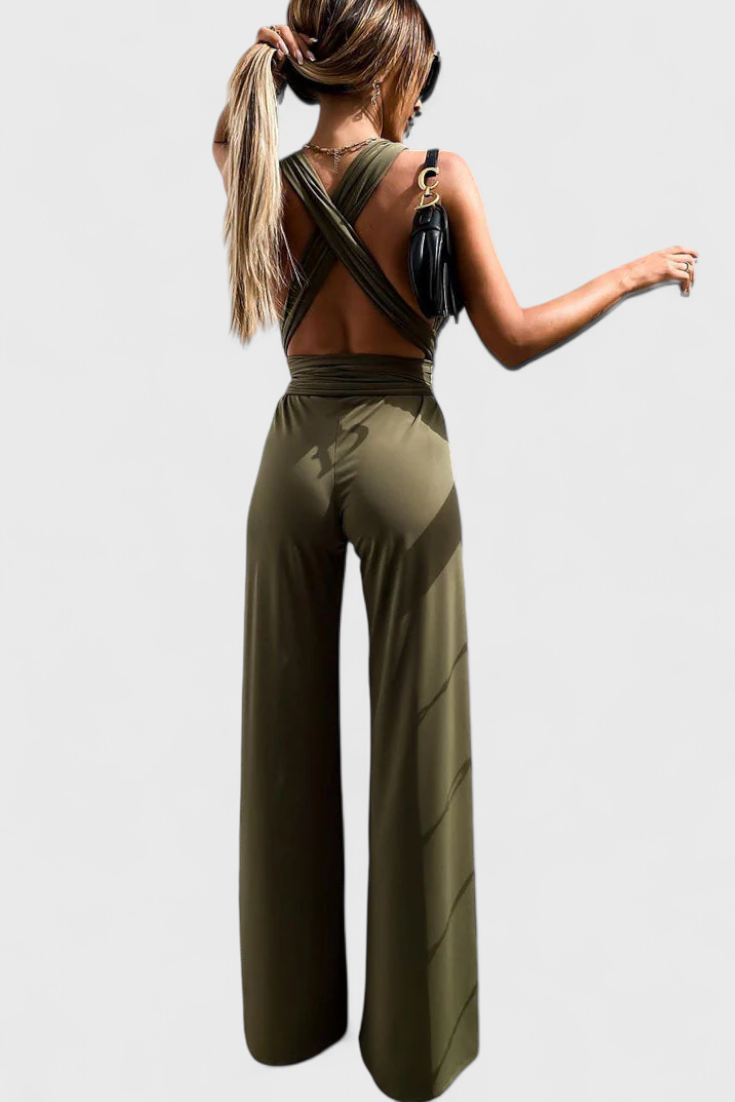 Ivana Wide-Leg Jumpsuit with Crossed Back
