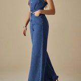 Celia™ | Denim Jumpsuit with U Neckline