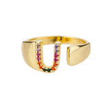 Gold stainless steel ring with initials 'U'