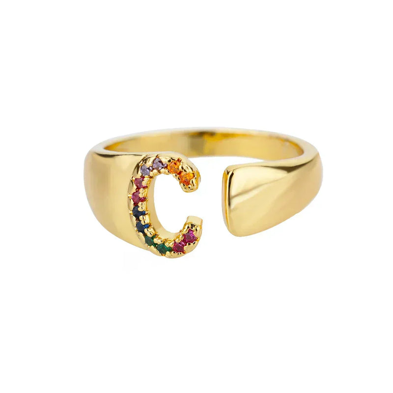 C - Gold Initial Ring in Stainless Steel