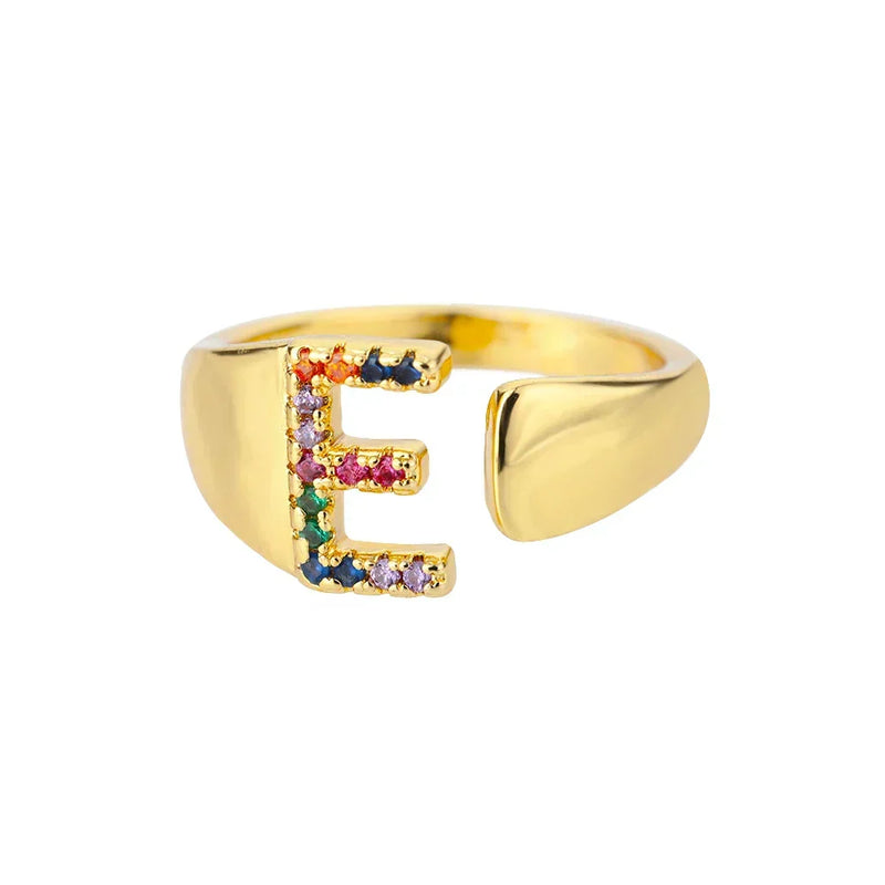 E - Initial ring in gold stainless steel