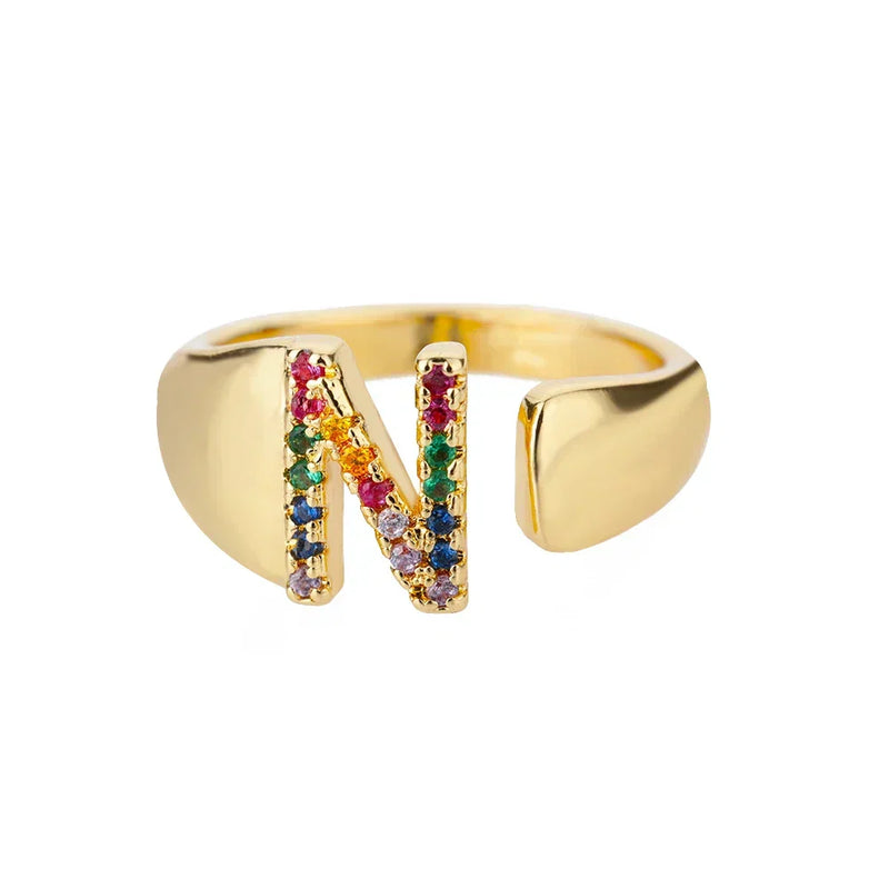N - Gold stainless steel ring with initials