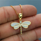 Gold Butterfly Shaped Necklace with Opal