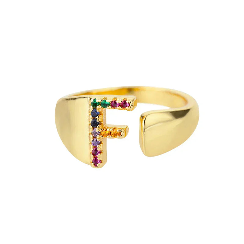 Initial 'F' Ring in Gold Stainless Steel