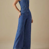 Celia™ | Denim Jumpsuit with U Neckline
