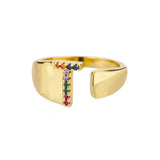 T - Gold Initial Ring in Stainless Steel
