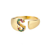 Gold stainless steel ring with initial letter - Size S