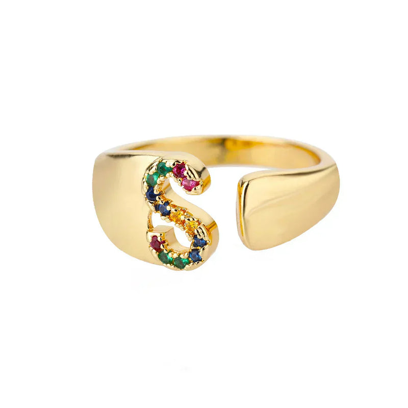 Gold stainless steel ring with initial letter - Size S