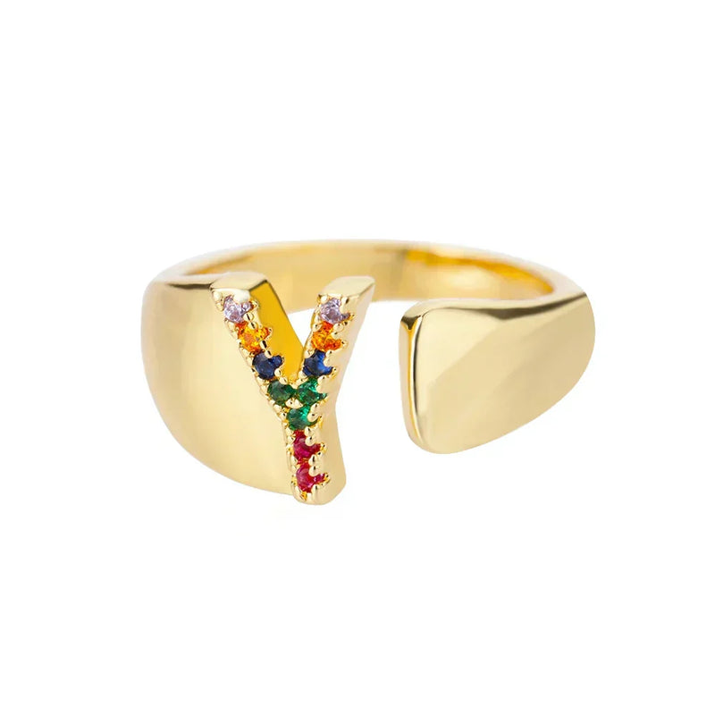 Gold Stainless Steel Ring with Initial 'Y'
