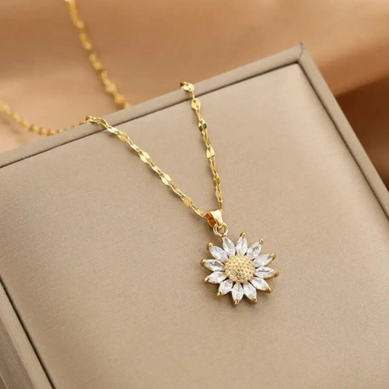 Gold necklace with crystal sunflower