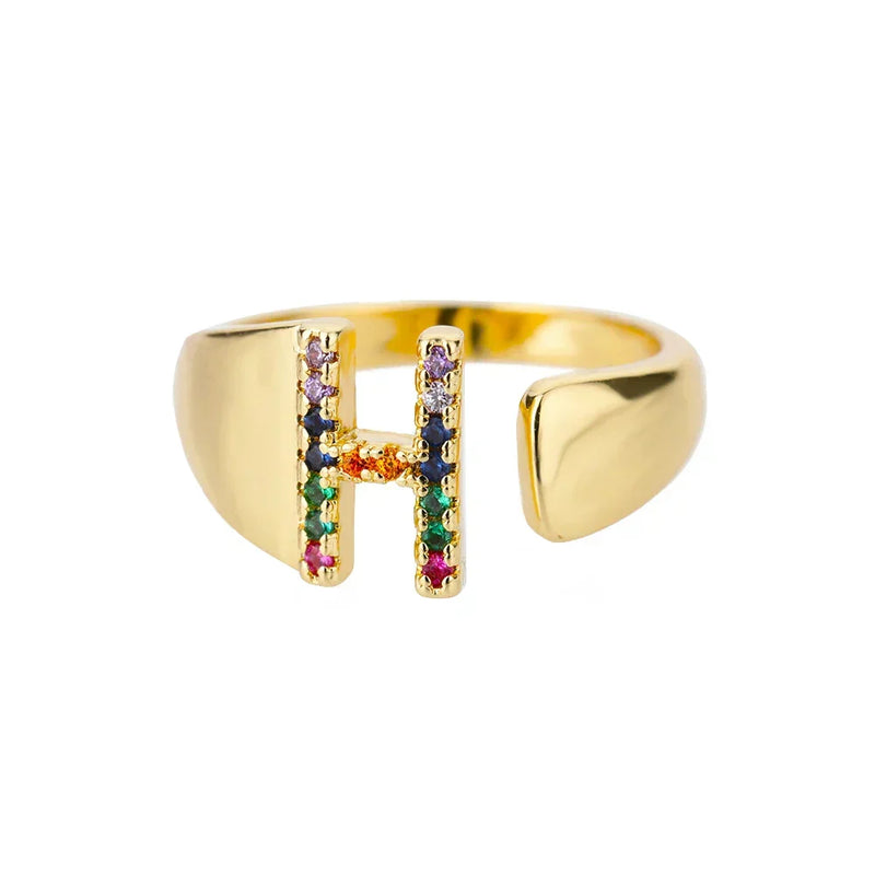 H - Gold stainless steel ring with initial