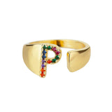 P - Gold stainless steel ring with initial letter