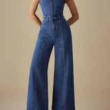 Celia™ | Denim Jumpsuit with U Neckline