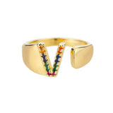 Initial 'V' Ring in Gold Stainless Steel