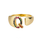 Gold Stainless Steel Ring with Initials - Model Q