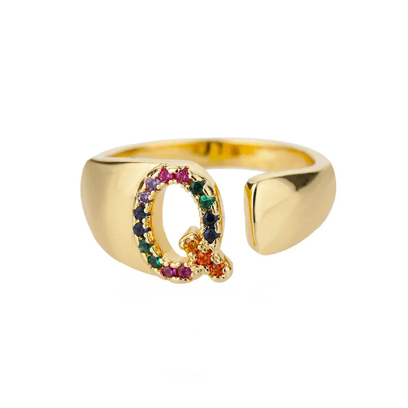 Gold Stainless Steel Ring with Initials - Model Q