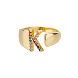 K - Gold stainless steel ring with initial letter