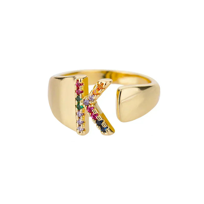 K - Gold stainless steel ring with initial letter