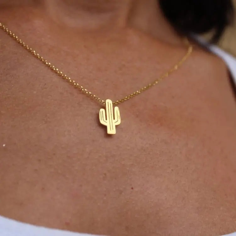 Amira – Gold Necklace with Cactus Pendant