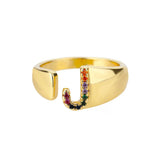 Gold stainless steel ring with initial letter J