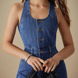 Celia™ | Denim Jumpsuit with U Neckline